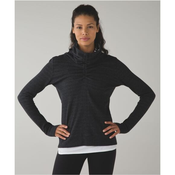 lululemon athletica Tops - Lululemon In A Cinch Sweatshirt Black Grey Striped Reversible Cowl Size 10